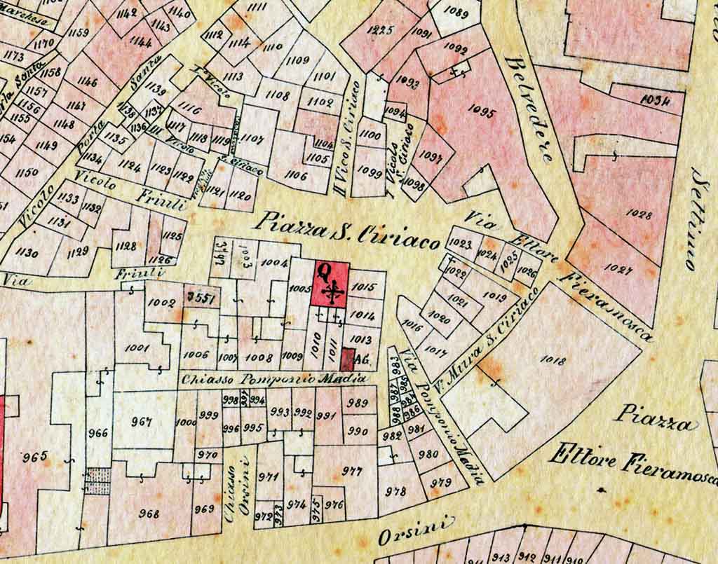 Il quartiere di S.Ciriaco nella planimetria catastale del 1875