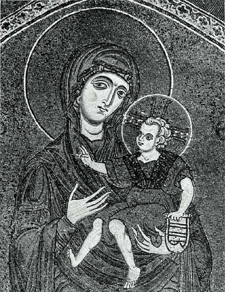 Madonna a mosaico nella lunetta del portale del Duomo di Monreale