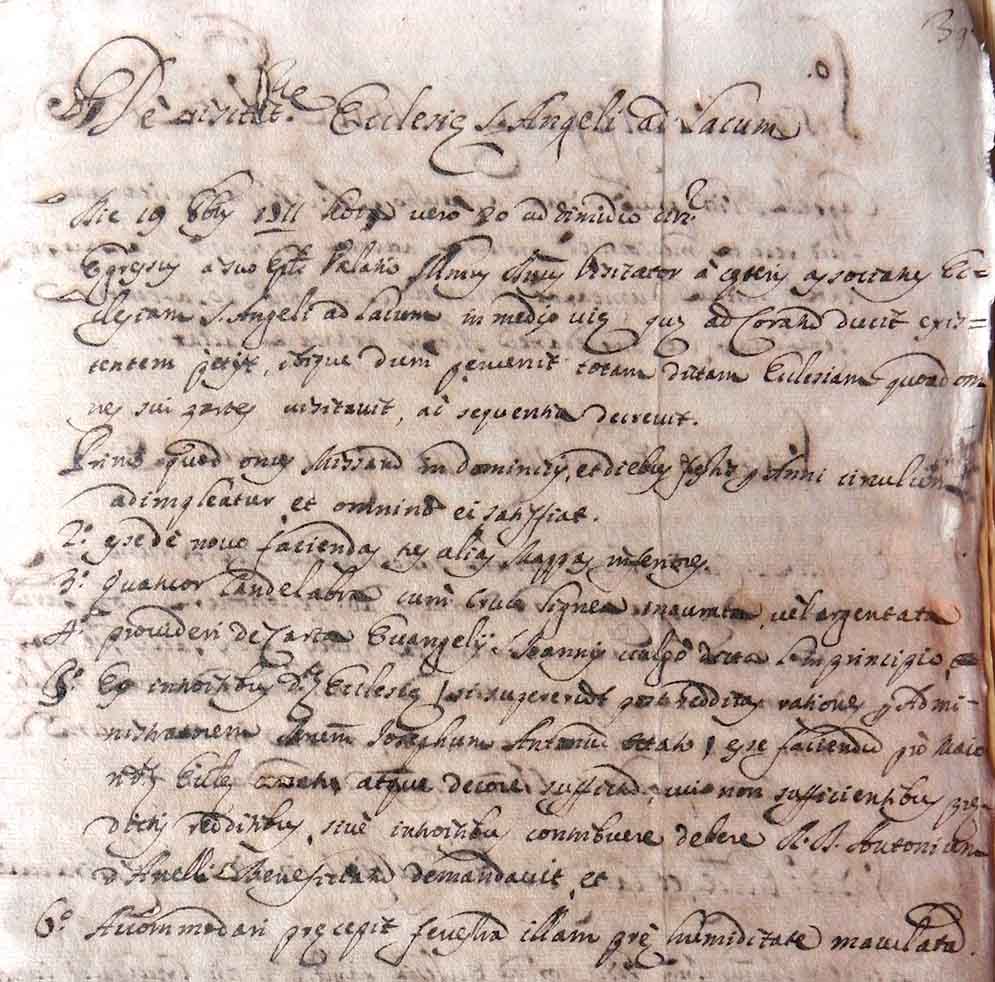 copia fotografica della relazione sulla Visita Pastorale di Mons. Adinolfi nel 1711