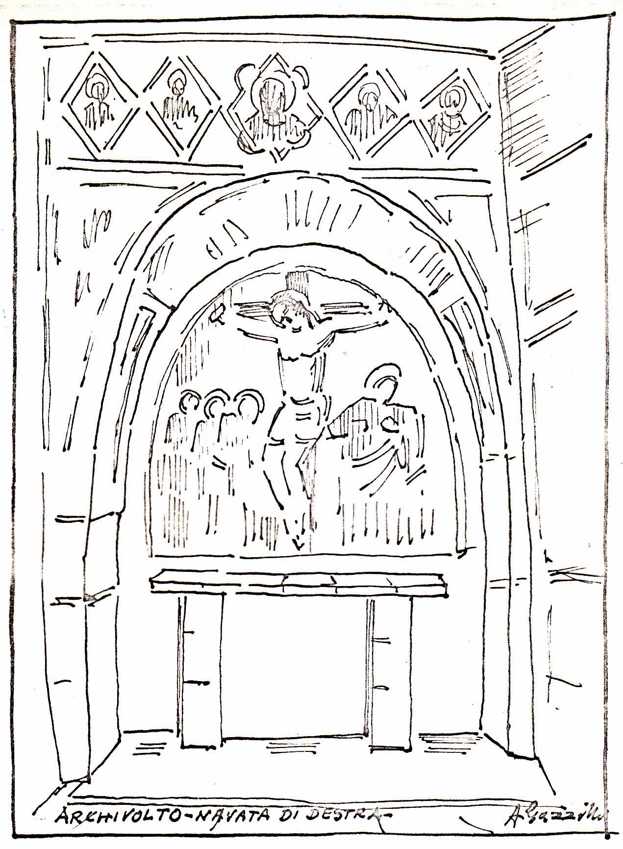 Archivolto della navata destra, schizzo di G.Gazzilli, 1968