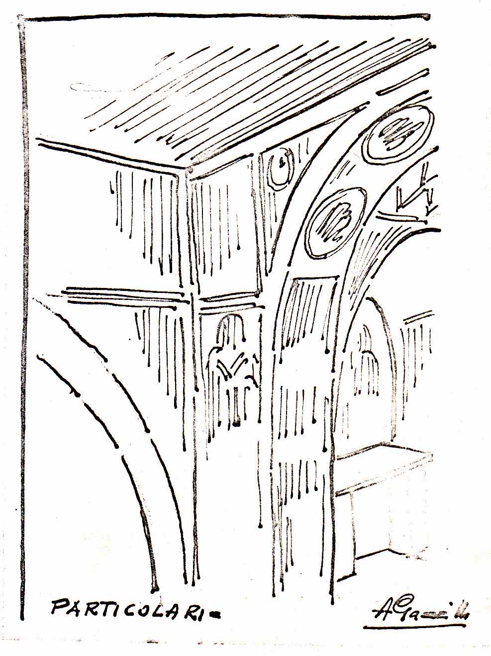 Pilastro destro dell'arco trionfale, schizzo di G.Gazzilli, 1968