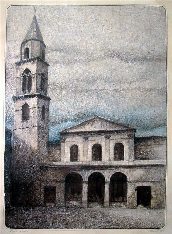 Disegno della facciata e campanile della Cattedrale del 1932